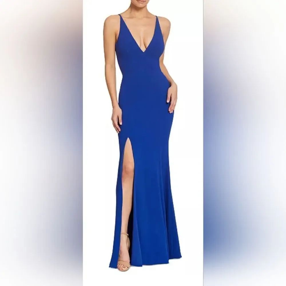 Dress the Population Iris Plunging Crepe Gown NWT Size XXL Cobalt Blue